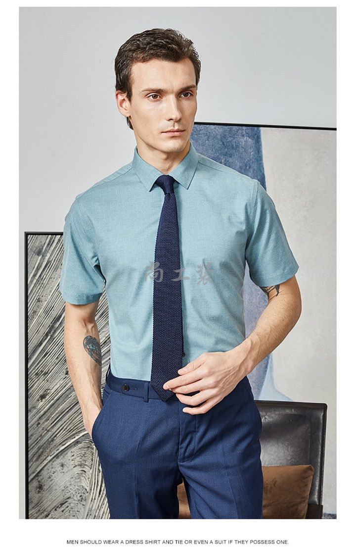男士短袖竹纤维衬衫-天蓝(图10)