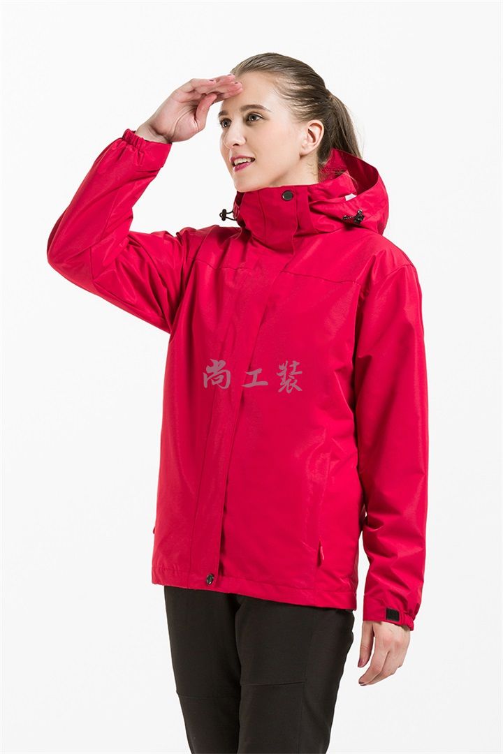 经典纯色两件套冲锋衣定制女大红色(图3)