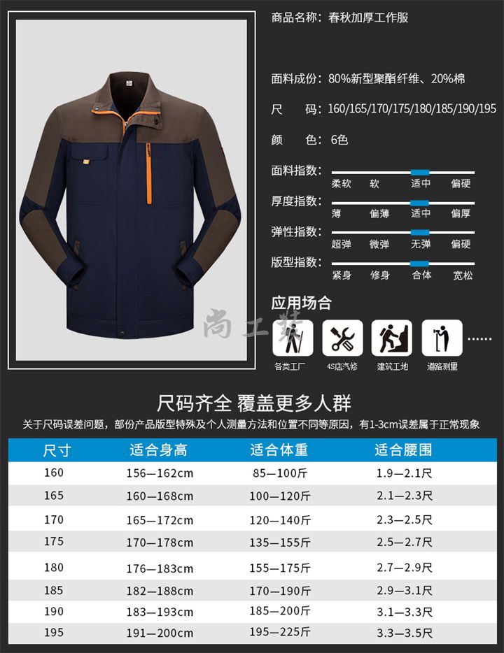 藏蓝拼红色春秋加厚工作服套装SGZ-H07(图4)