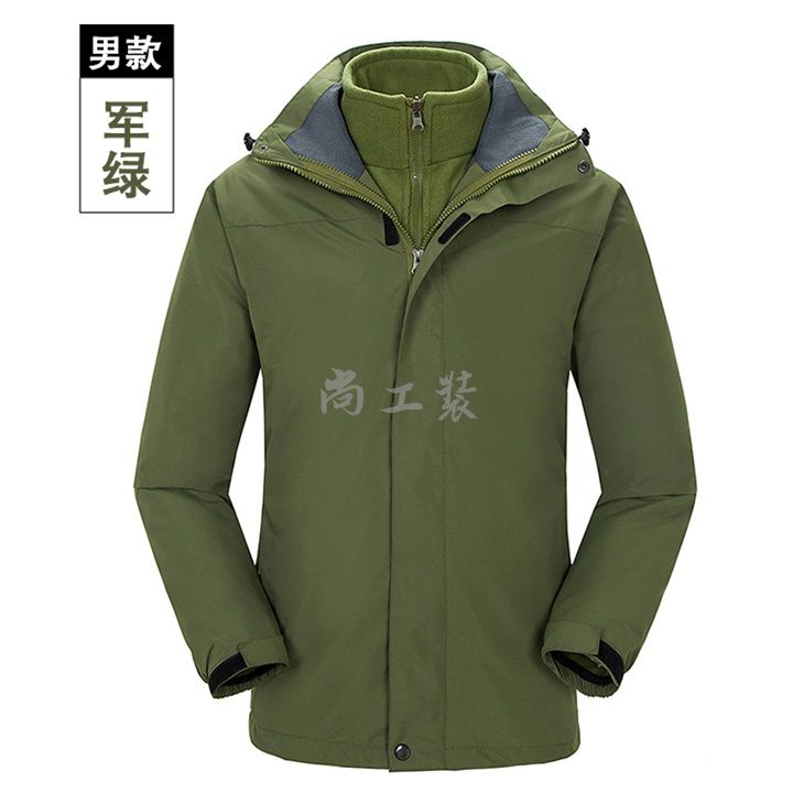 经典纯色保暖冲锋衣男军绿(图5)